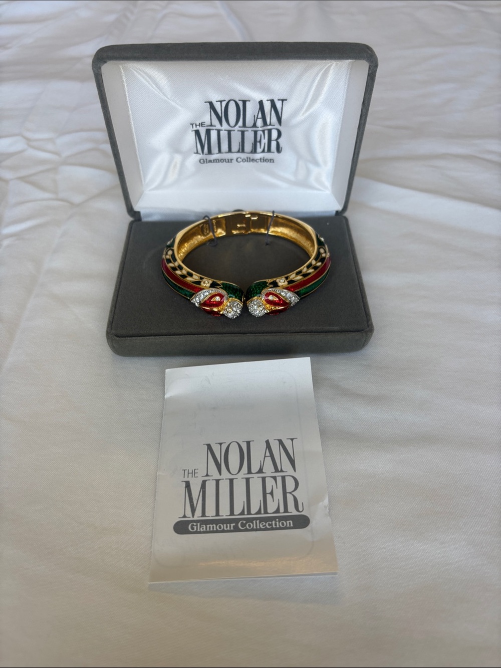 Nolan Miller Gold-Tone Snake Bracelet with Red and Green Enamel
